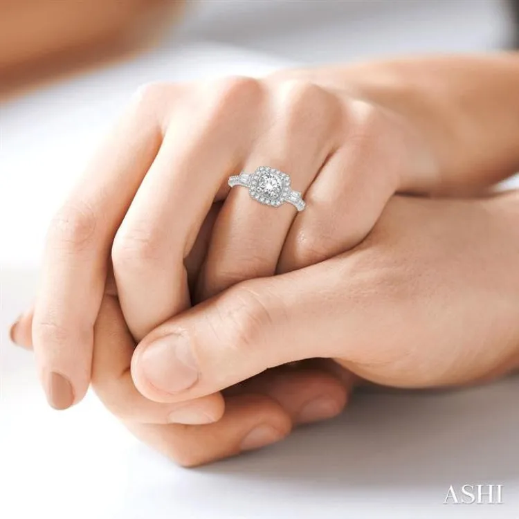 1 1/10 Ctw Halo Diamond Engagement Ring with 5/8 Ct Round Cut Center Diamond in 14K White Gold