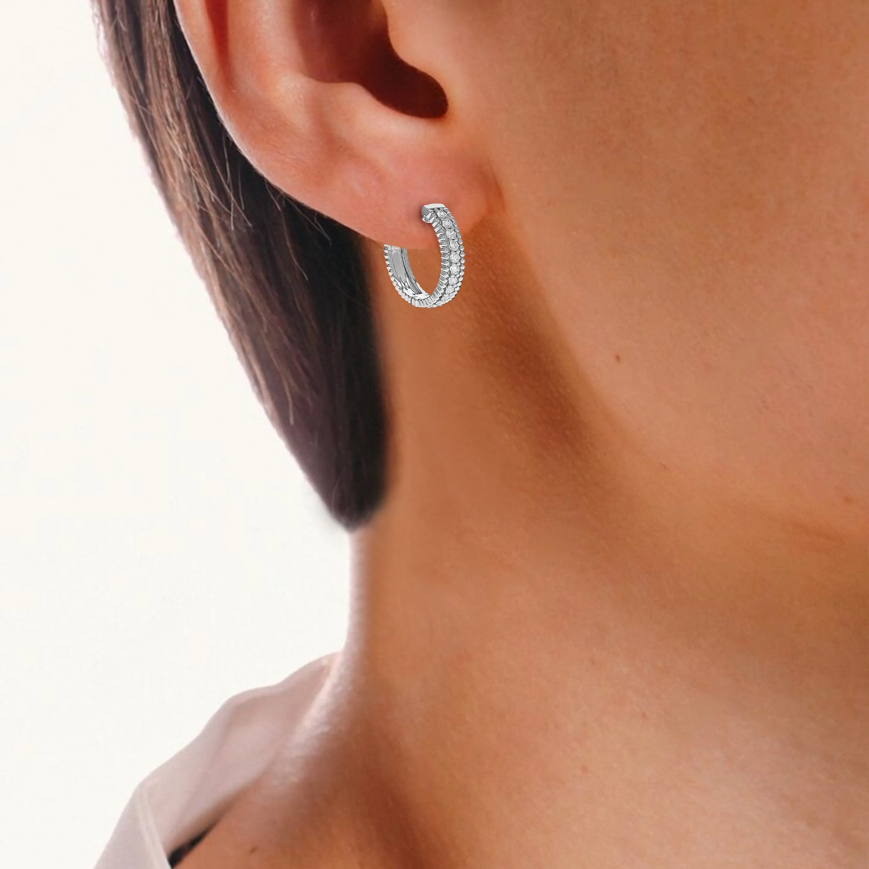 1 cttw Lab Grown Diamond Fashion Hoop Earrings in Sterling Silver