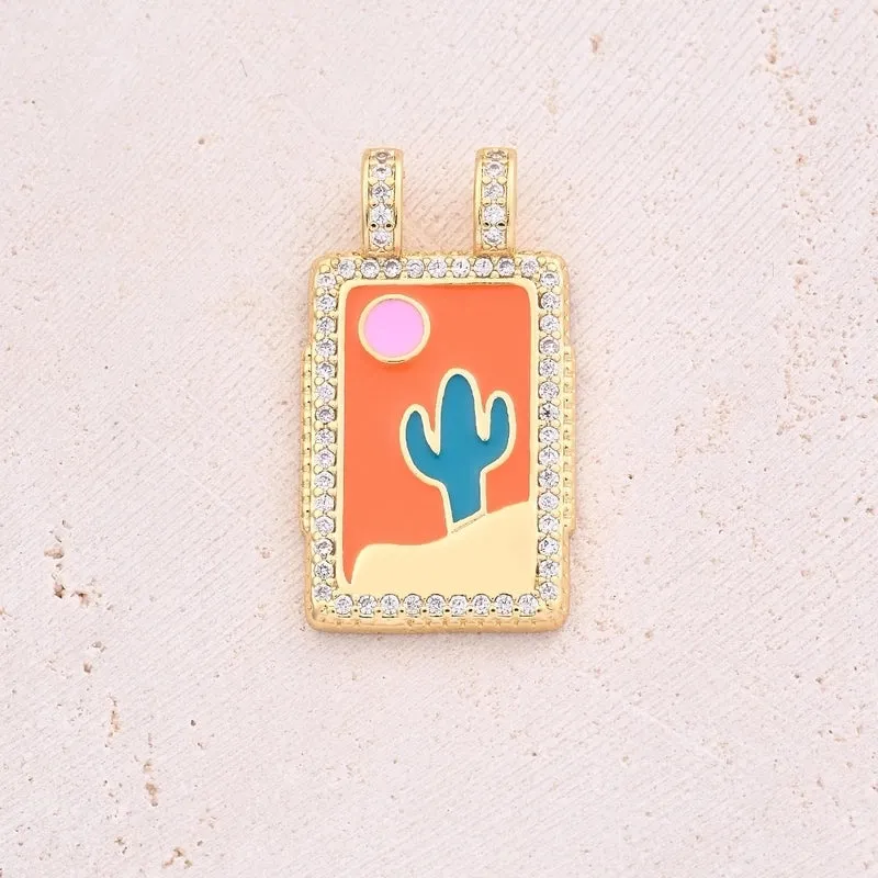 1 Pc/Package 27x15mm 27x20.5mm 33x22mm 4x2.8mm Copper Zircon 18K Gold Plated Rainbow Moon Rectangle Polished Pendant