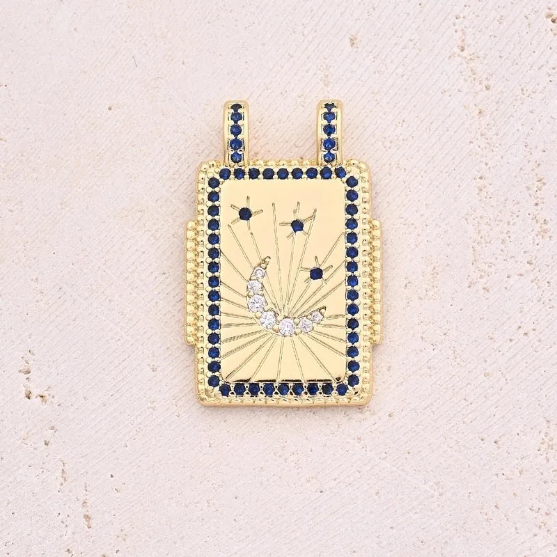 1 Pc/Package 27x15mm 27x20.5mm 33x22mm 4x2.8mm Copper Zircon 18K Gold Plated Rainbow Moon Rectangle Polished Pendant