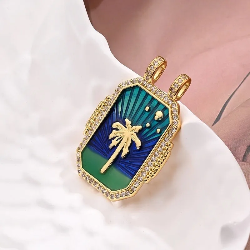 1 Pc/Package 27x15mm 27x20.5mm 33x22mm 4x2.8mm Copper Zircon 18K Gold Plated Rainbow Moon Rectangle Polished Pendant