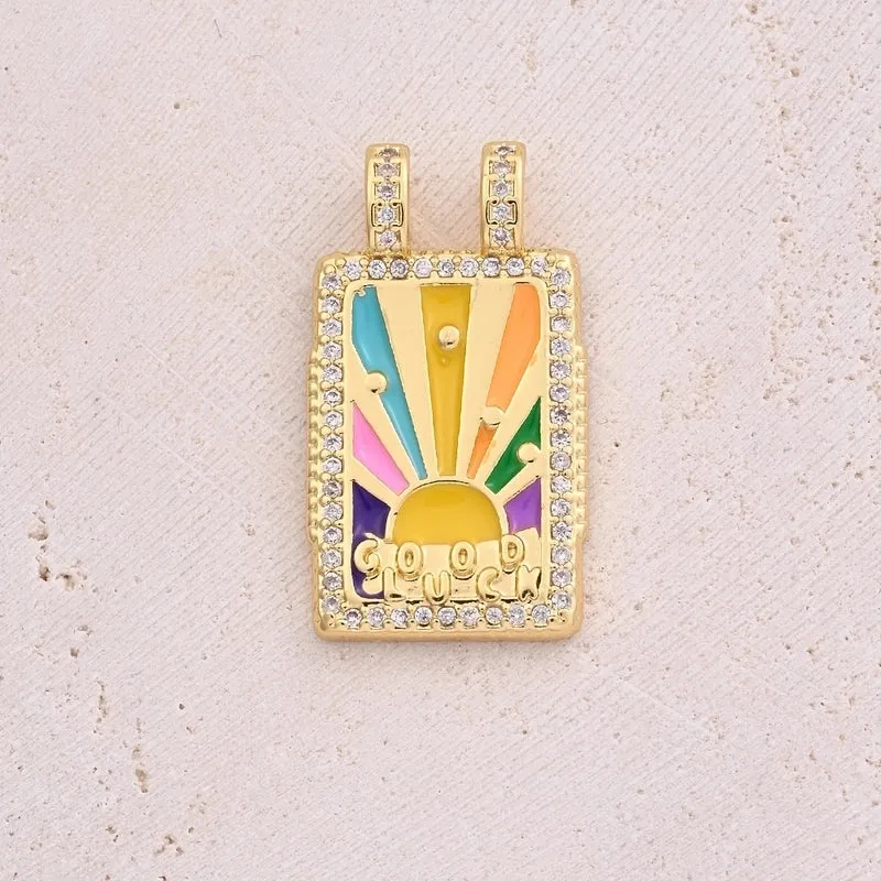 1 Pc/Package 27x15mm 27x20.5mm 33x22mm 4x2.8mm Copper Zircon 18K Gold Plated Rainbow Moon Rectangle Polished Pendant