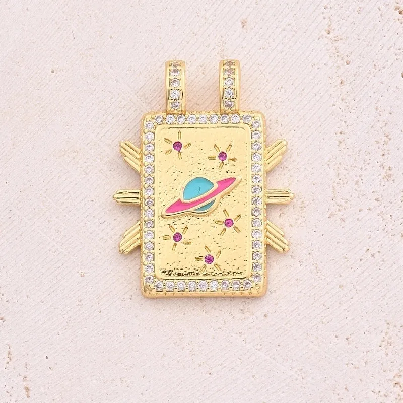 1 Pc/Package 27x15mm 27x20.5mm 33x22mm 4x2.8mm Copper Zircon 18K Gold Plated Rainbow Moon Rectangle Polished Pendant