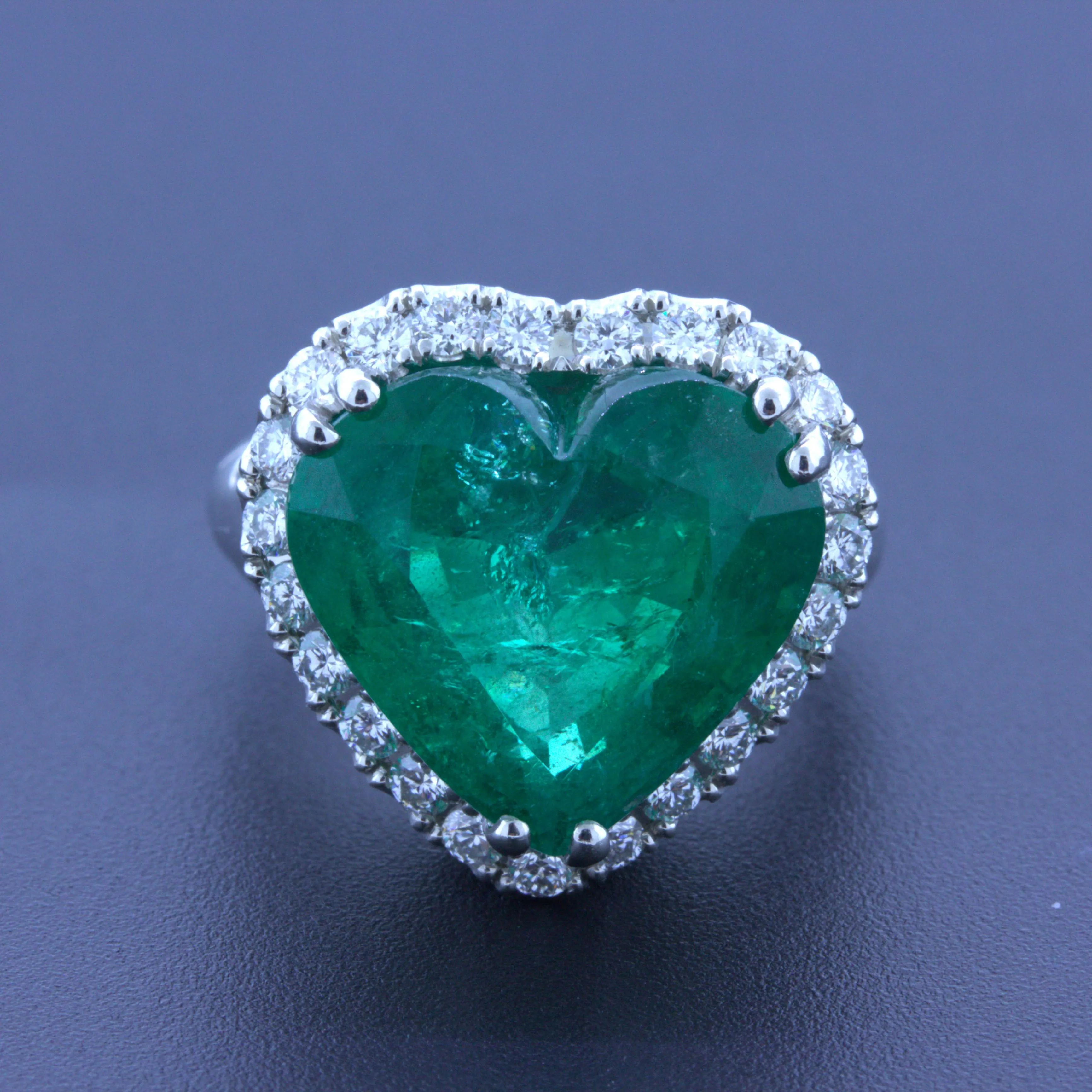 10.40 Carat Colombian Emerald Heart-Shape Diamond Platinum Ring, AGL Certified