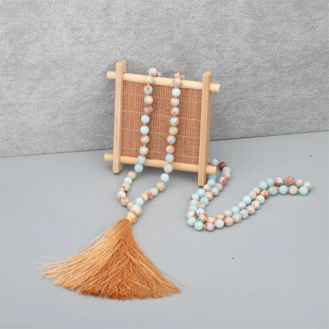 108 Mala Beads Necklace Natural Stones Meditation Necklace 108 Hand Knotted Japa Mala Beaded Tassel Necklace