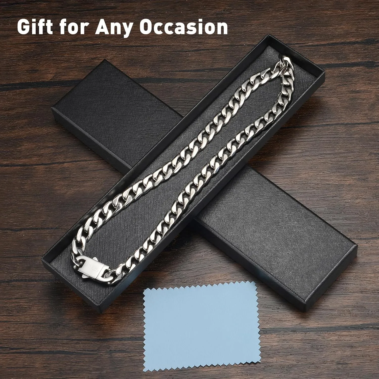 11MM Cuban Link Chain for Men Silver Chains for Men, 316L Stainless Steel and 925 Sterling Silver Filled, Sliver Mens Chain, Available In 20/22/24/26/28/30 Inches, Black Silver Mens Necklaces