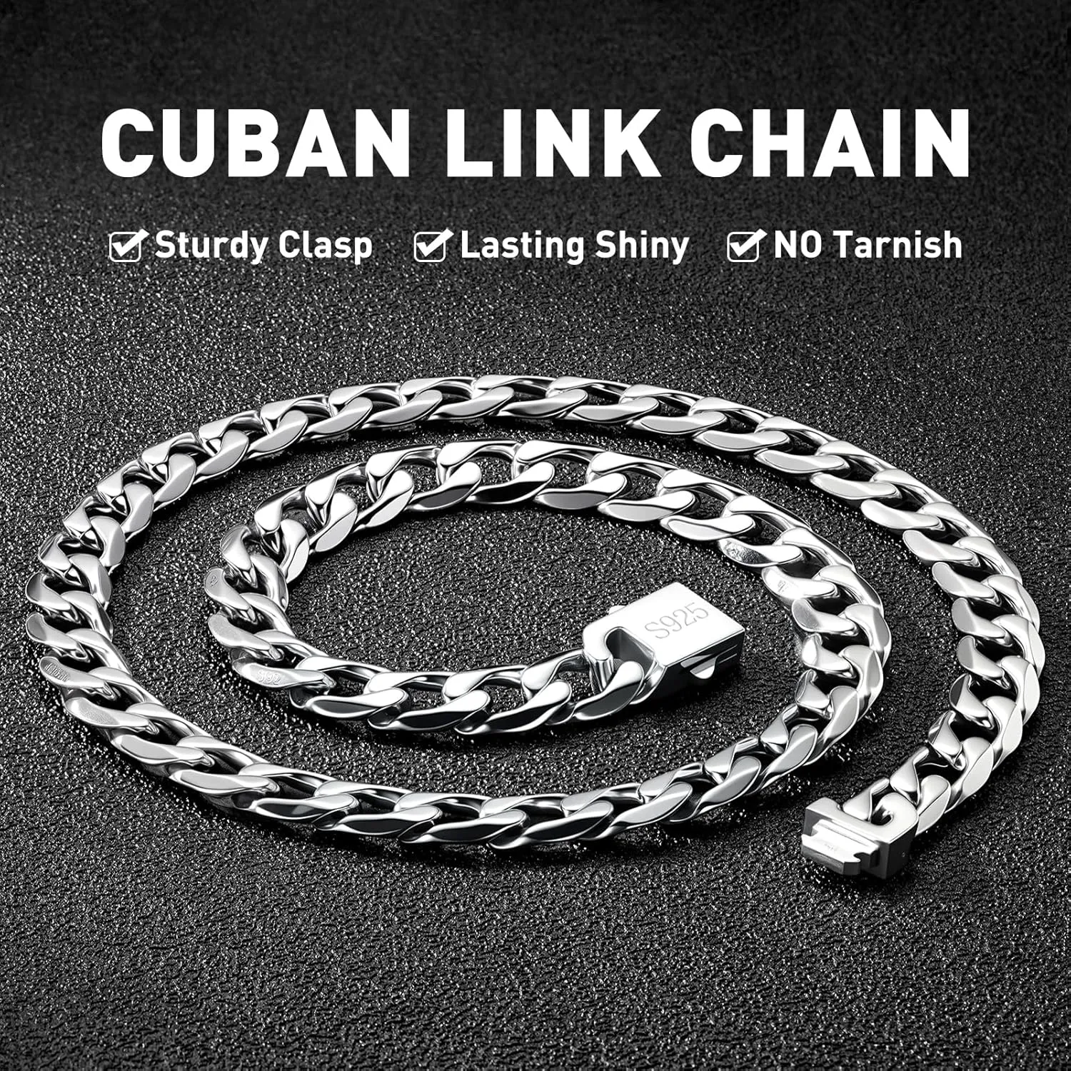 11MM Cuban Link Chain for Men Silver Chains for Men, 316L Stainless Steel and 925 Sterling Silver Filled, Sliver Mens Chain, Available In 20/22/24/26/28/30 Inches, Black Silver Mens Necklaces