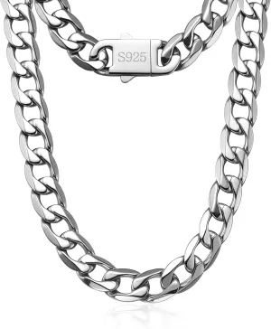 11MM Cuban Link Chain for Men Silver Chains for Men, 316L Stainless Steel and 925 Sterling Silver Filled, Sliver Mens Chain, Available In 20/22/24/26/28/30 Inches, Black Silver Mens Necklaces