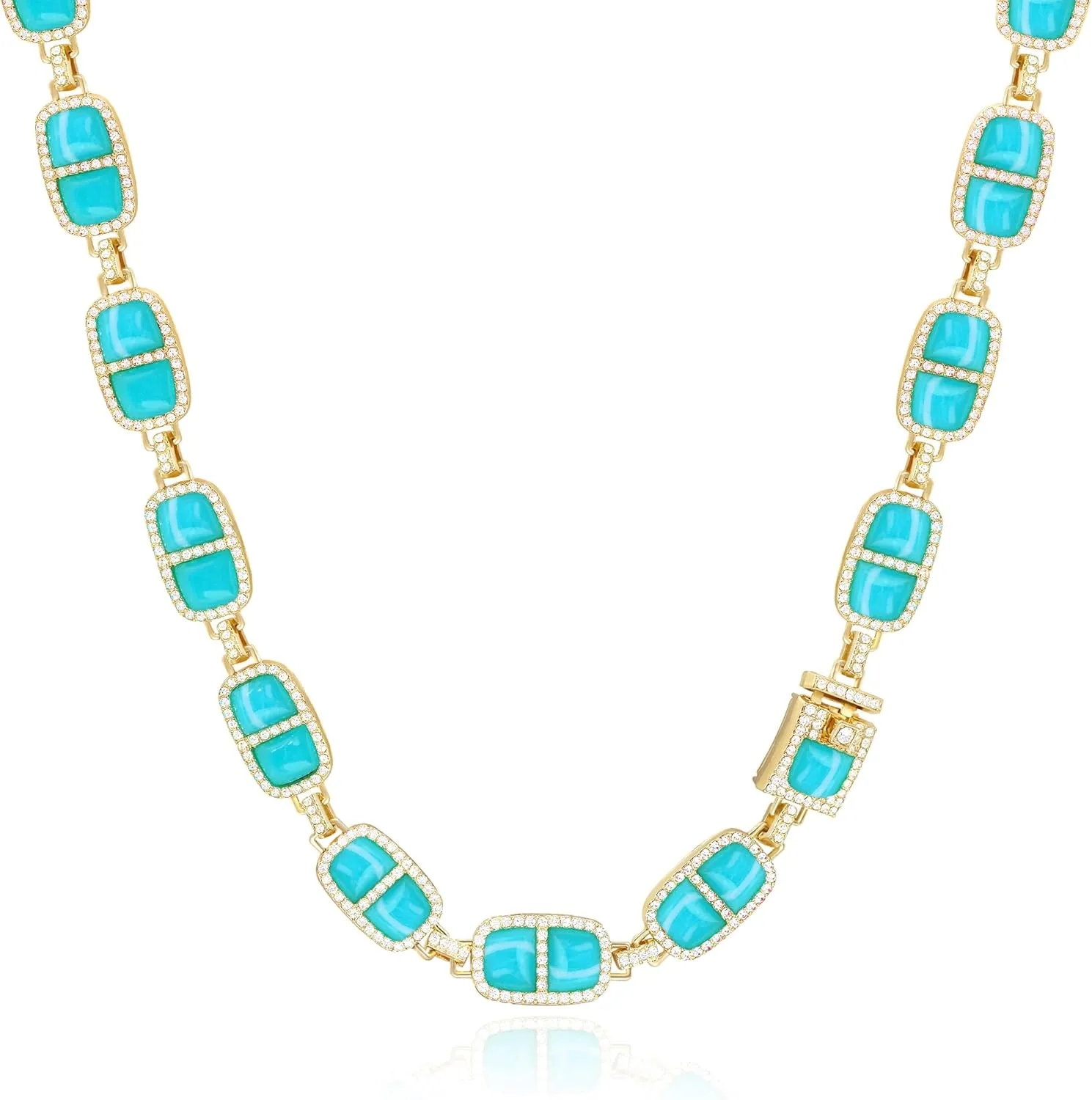 12 Colors Diamond Stone Gold Necklace for Women Full Trendy Blue Birthstone Choker Necklace for Women Mothers Square Design Necklace Birthday Jewelry
