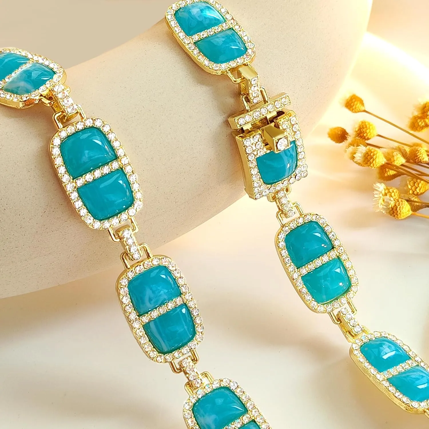 12 Colors Diamond Stone Gold Necklace for Women Full Trendy Blue Birthstone Choker Necklace for Women Mothers Square Design Necklace Birthday Jewelry