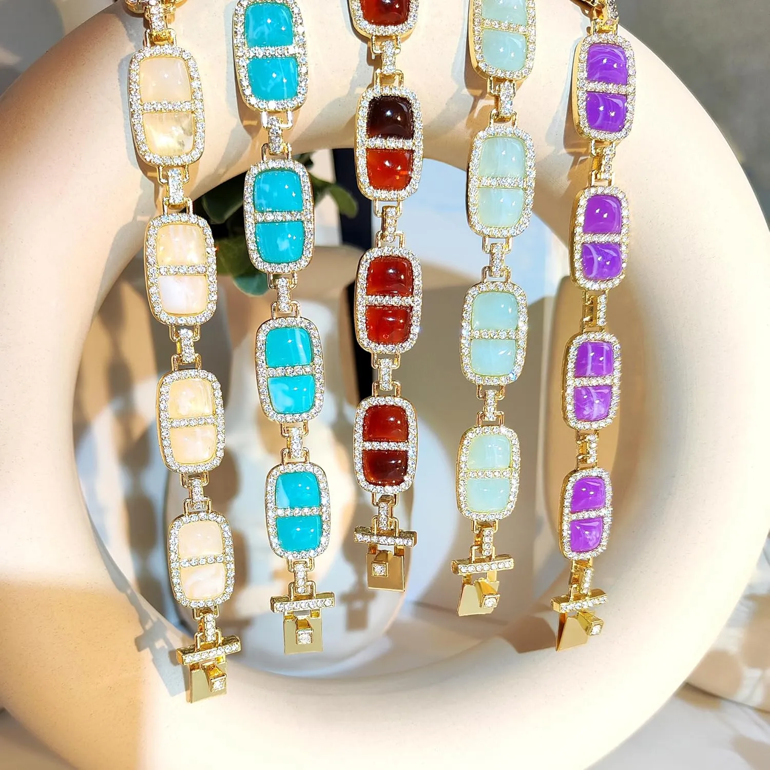 12 Colors Diamond Stone Gold Necklace for Women Full Trendy Blue Birthstone Choker Necklace for Women Mothers Square Design Necklace Birthday Jewelry