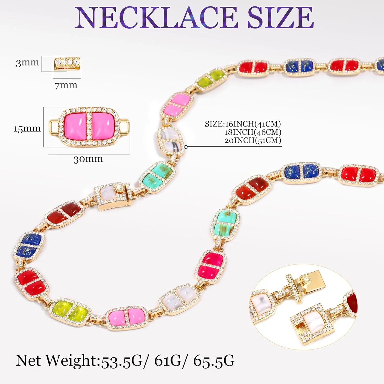 12 Colors Diamond Stone Gold Necklace for Women Full Trendy Blue Birthstone Choker Necklace for Women Mothers Square Design Necklace Birthday Jewelry