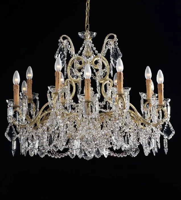 12 Light Gold Chandelier With Bohemian Crystals
