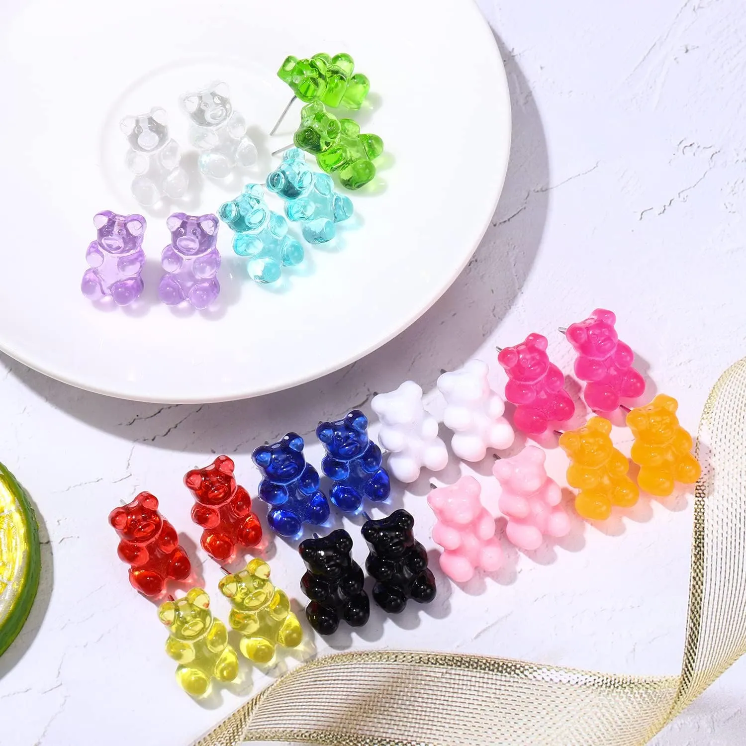 12 Pairs Colorful Bear Earrings Sweet Gummy Bear Earrings Funny Transparent Candy Color Resin Bear Stud Earrings for Women Girl Jewelry Gift