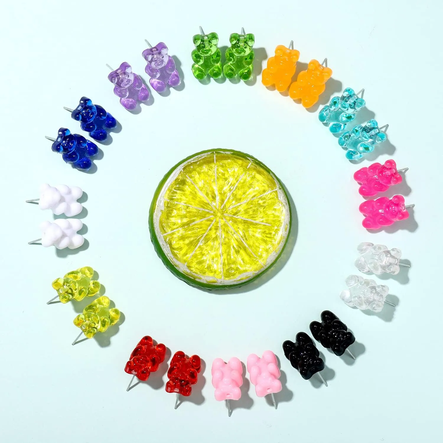 12 Pairs Colorful Bear Earrings Sweet Gummy Bear Earrings Funny Transparent Candy Color Resin Bear Stud Earrings for Women Girl Jewelry Gift