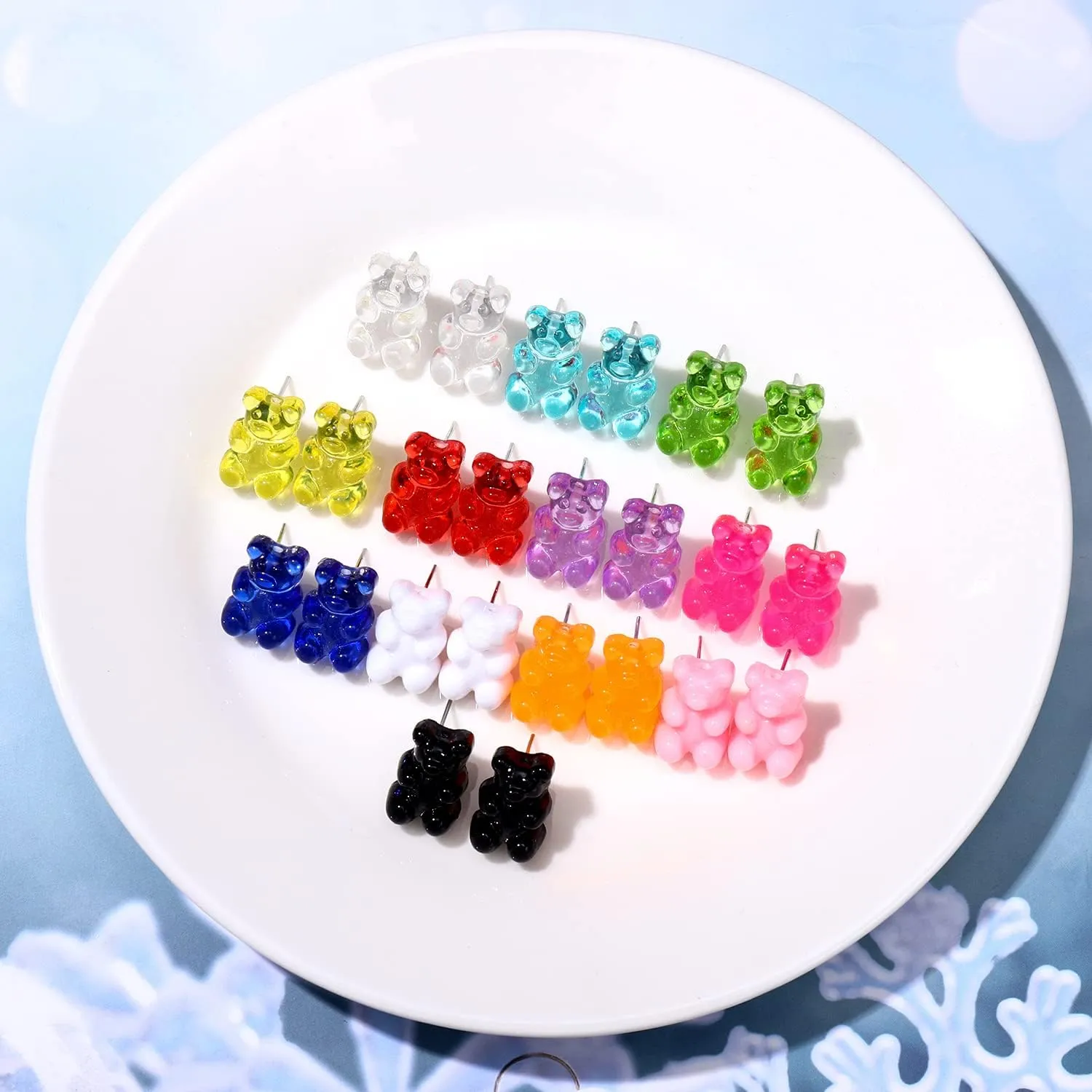 12 Pairs Colorful Bear Earrings Sweet Gummy Bear Earrings Funny Transparent Candy Color Resin Bear Stud Earrings for Women Girl Jewelry Gift