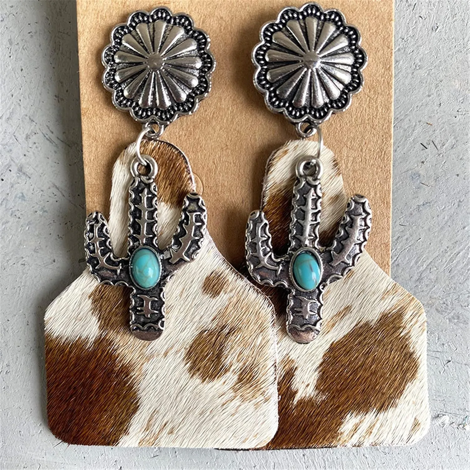1/3 Pairs Set Western Cowgirl Cowboy Teardrop Drop Dangle Earrings Boho Turquoise Wooden Leather Earrings for Women Jewelry Gifts Aztec Pattern Boho Vintage Handmade