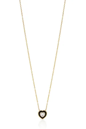 14K Black Enamel Heart Necklace