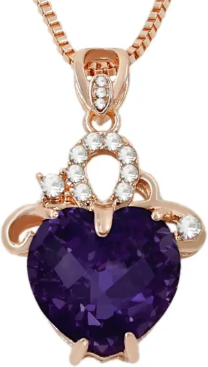 14K Dainty Gold Crystal Rinestone Necklace for Women Luxury Austrian Heart Necklace Purple Cubic Zirconia Jewelry Gifts for Women, Wife and Mothers's Day