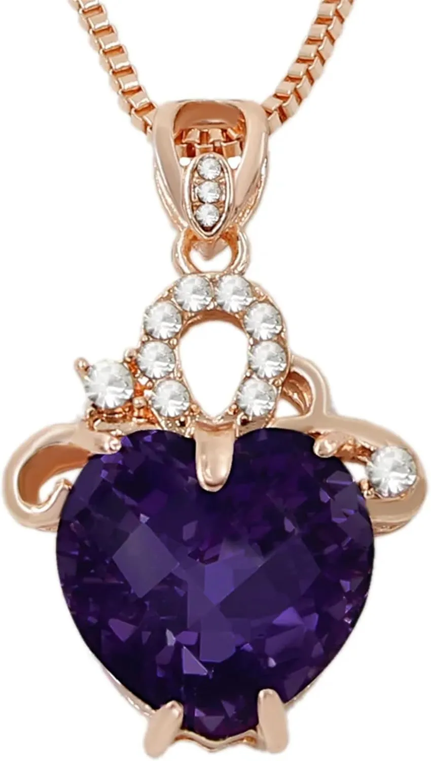 14K Dainty Gold Crystal Rinestone Necklace for Women Luxury Austrian Heart Necklace Purple Cubic Zirconia Jewelry Gifts for Women, Wife and Mothers's Day