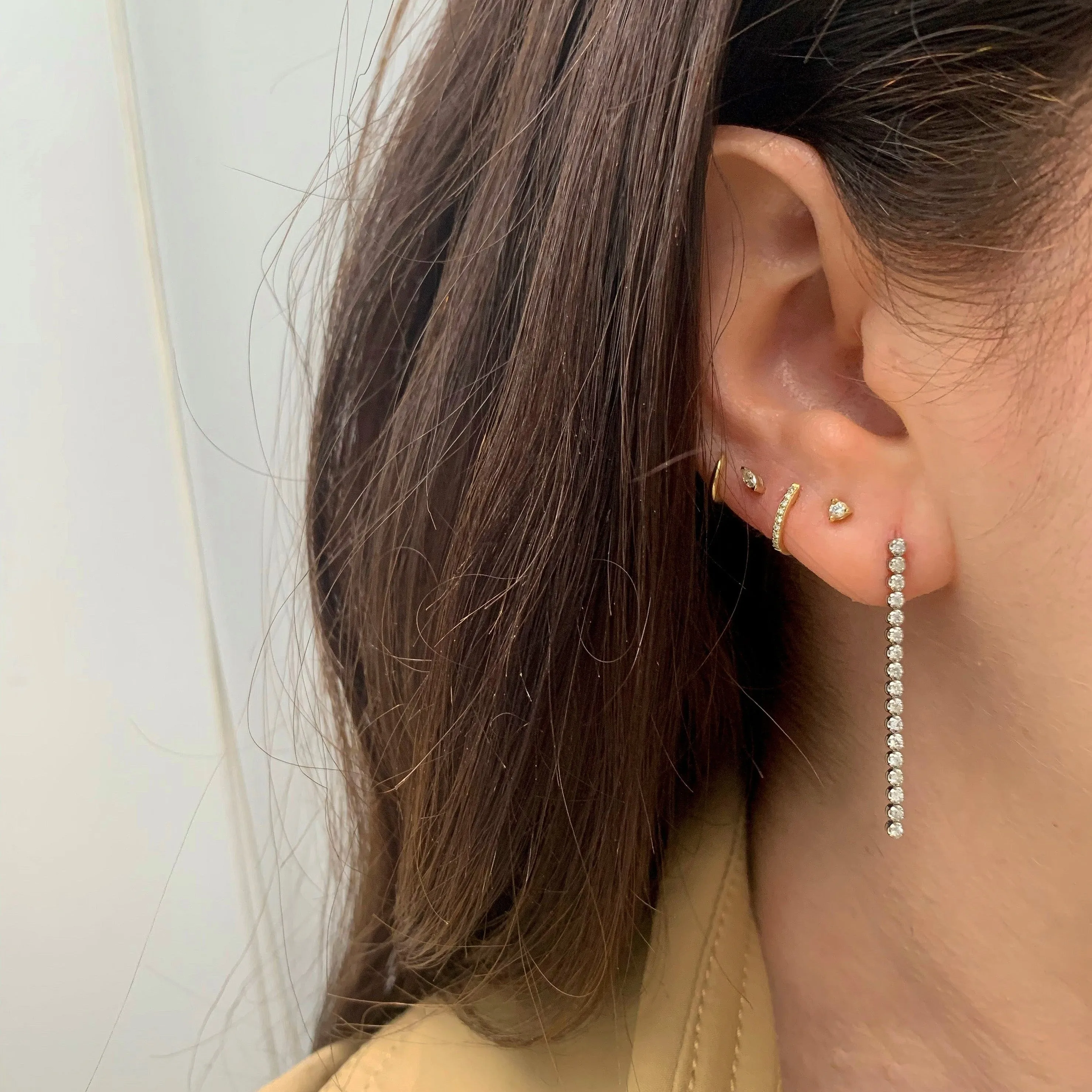 14K Gold Diamond Drop Tennis Earrings