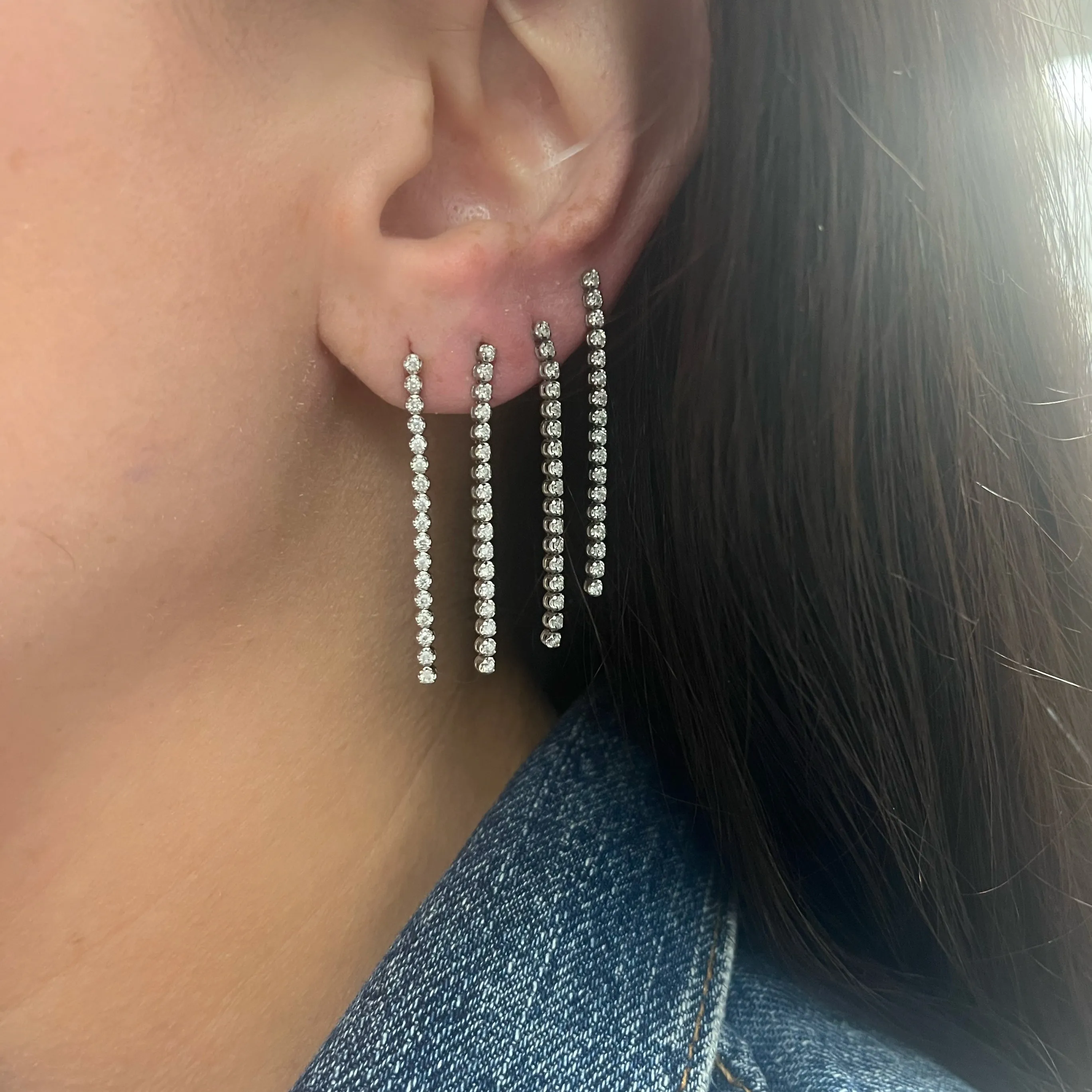 14K Gold Diamond Drop Tennis Earrings