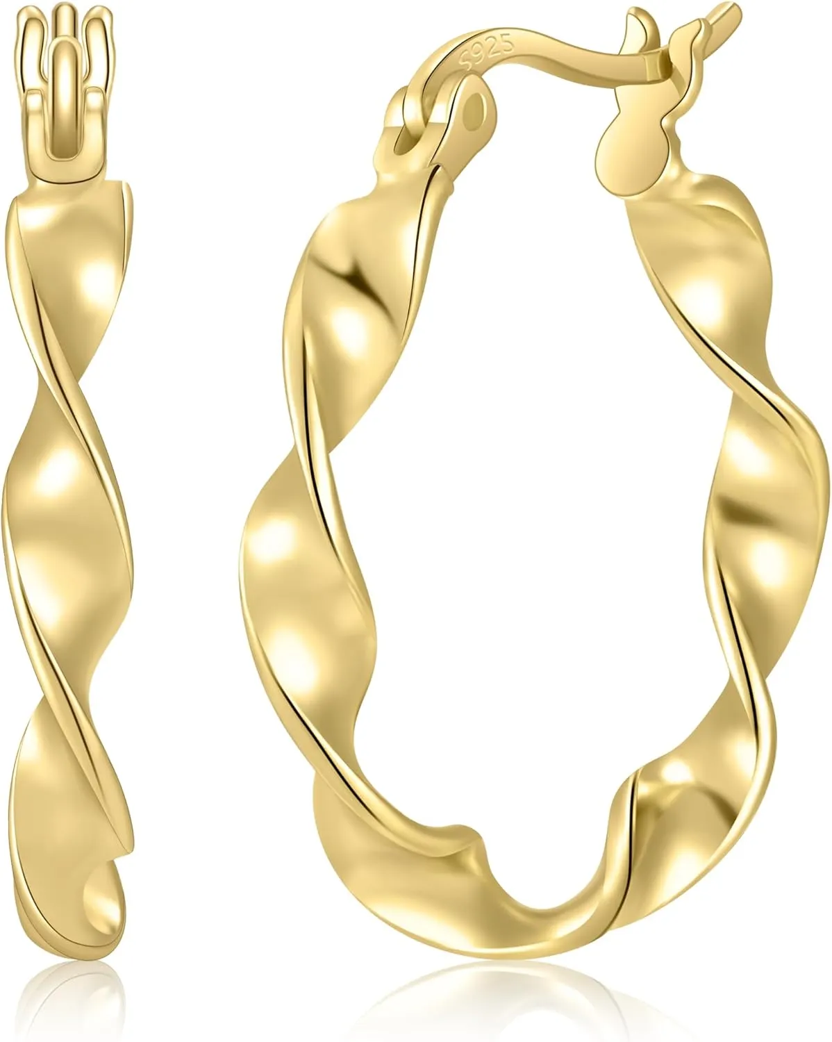 14K Gold Hoop Earrings for Women, 14 Karat Twisted Dainty Gold Hoop Earrings for Women, 14K Solid Gold Plated 925 Sterling Silver, 25mm