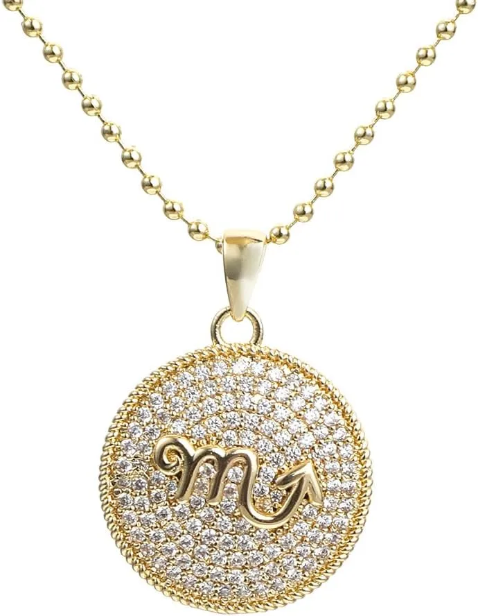 14K Gold Layered Necklace for Women | Zodiac Constellation Pendant | Paperclip, Snake & Ball Chain Necklace | Trendy Statement Jewelry 12 Constellation