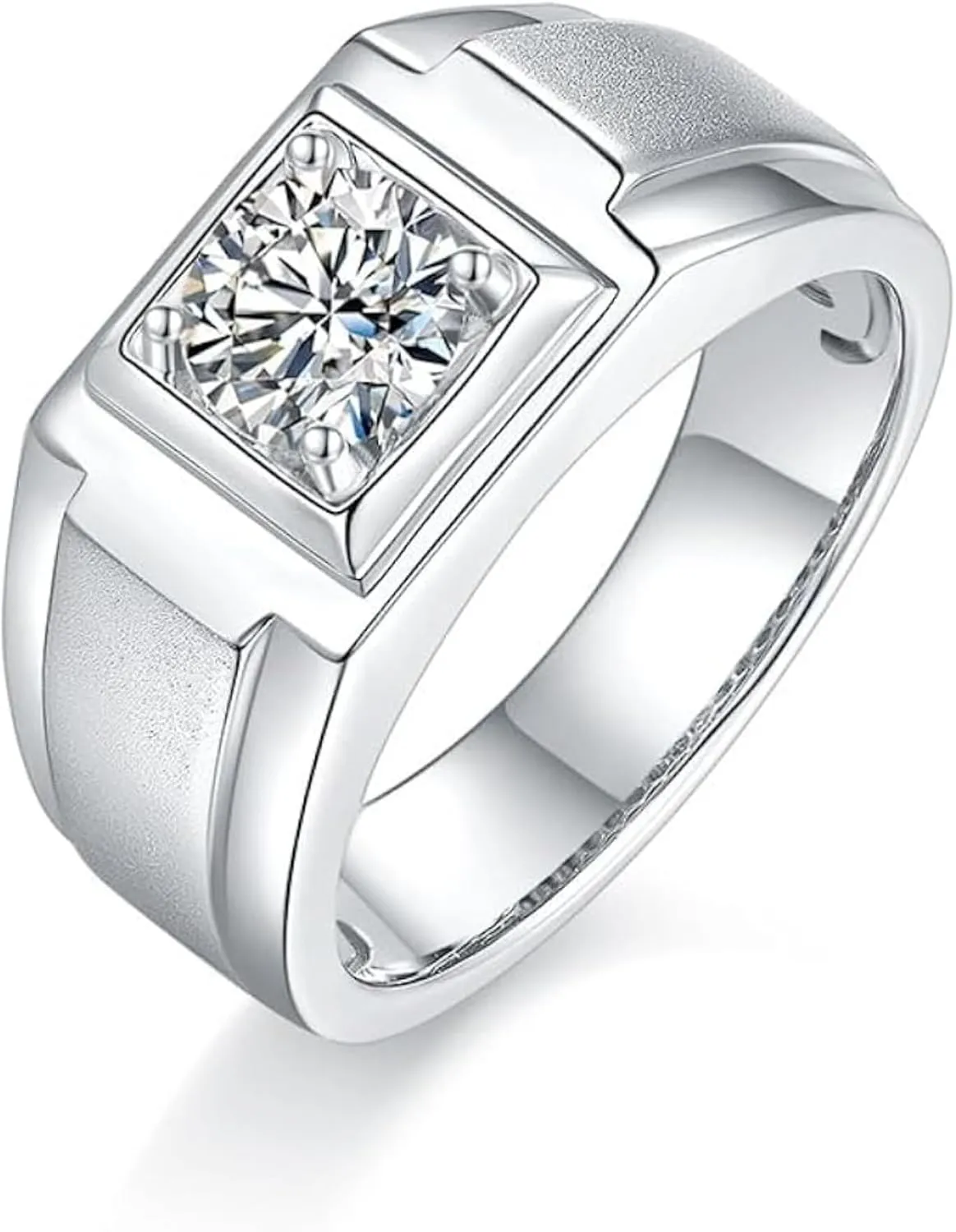 14K Gold Mens Matte Finish 1 Carat D-color VVS2 Diamond Wedding Ring,White Gold Rings for Men Inspiration,Fathers Day for Dad