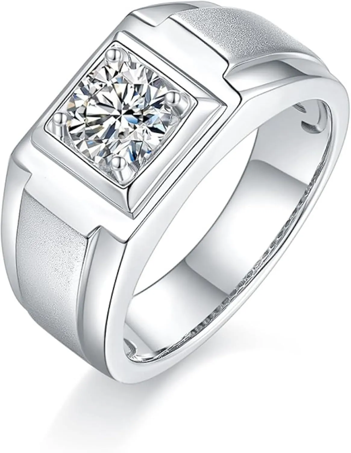14K Gold Mens Matte Finish 1 Carat D-color VVS2 Diamond Wedding Ring,White Gold Rings for Men Inspiration,Fathers Day for Dad