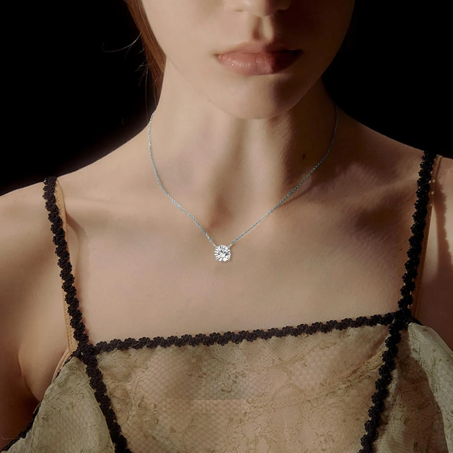 14K Gold Moissanite Necklace Round Cut Moissanite Solitaire Simulated Diamond Pendant Necklace for Women, Birthday Mothers Day Gifts for Mom Her Wife, Available in 0.5-2CT, 16 2 Inches Chain