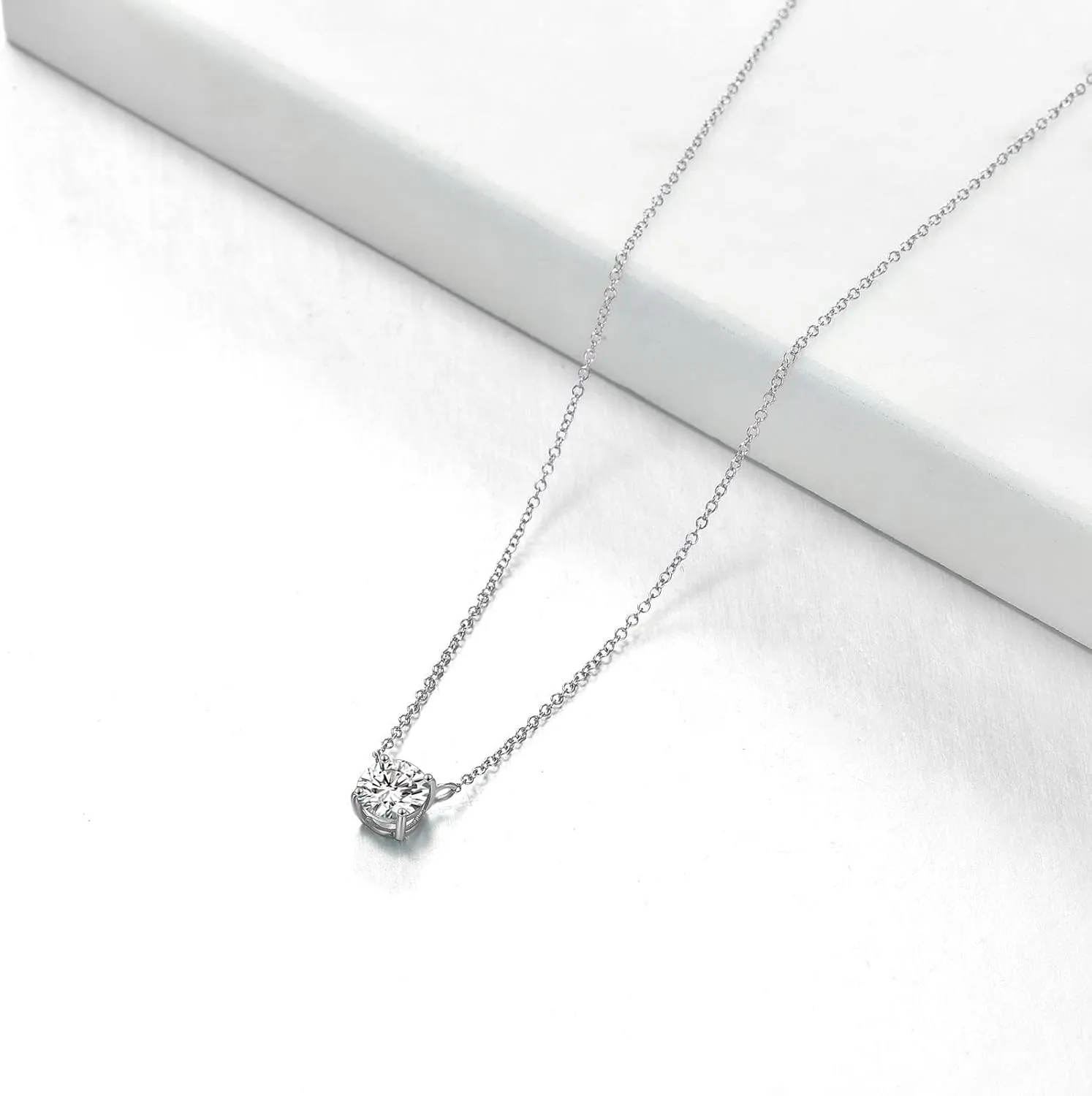 14K Gold Moissanite Necklace Round Cut Moissanite Solitaire Simulated Diamond Pendant Necklace for Women, Birthday Mothers Day Gifts for Mom Her Wife, Available in 0.5-2CT, 16 2 Inches Chain