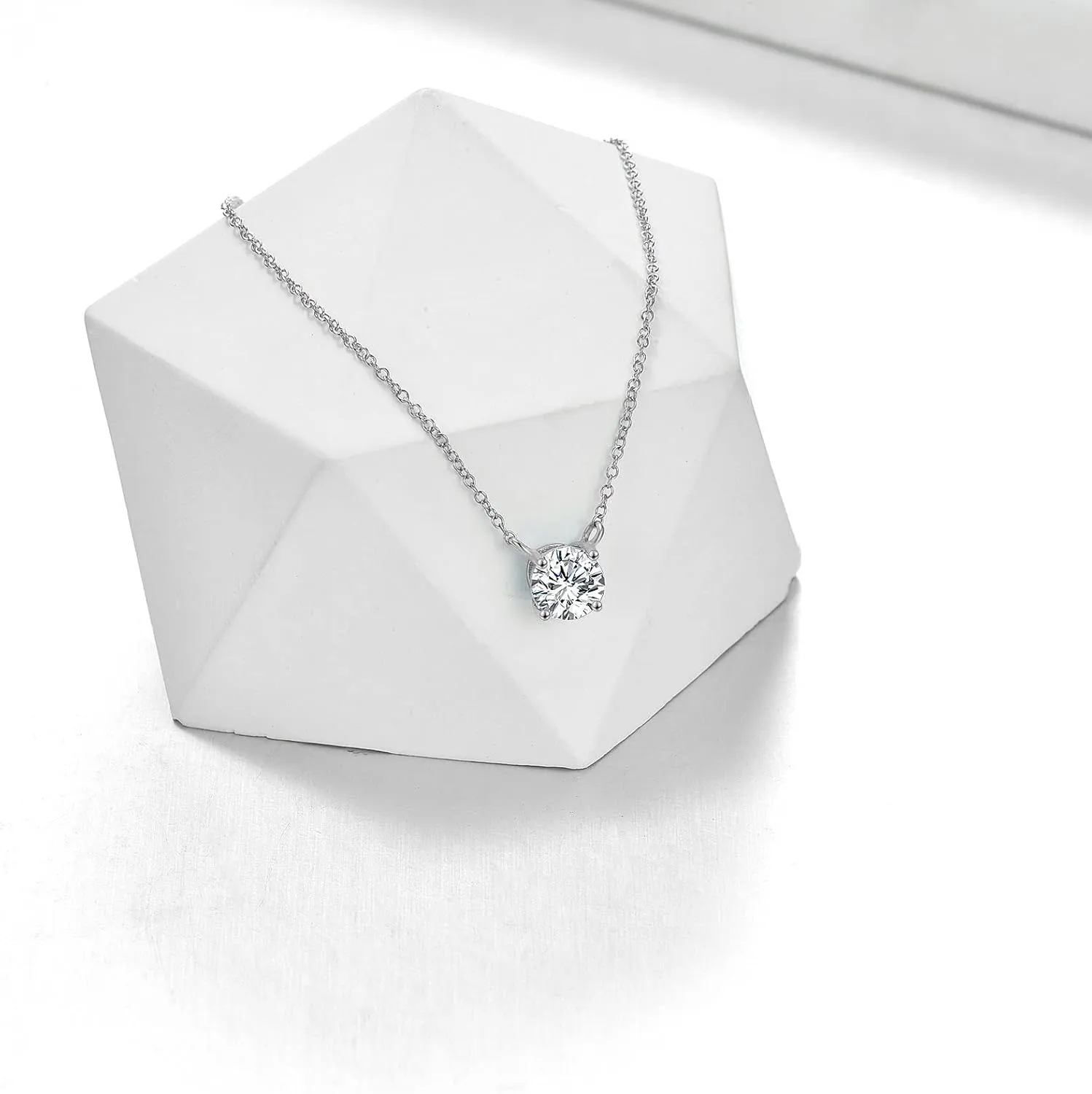 14K Gold Moissanite Necklace Round Cut Moissanite Solitaire Simulated Diamond Pendant Necklace for Women, Birthday Mothers Day Gifts for Mom Her Wife, Available in 0.5-2CT, 16 2 Inches Chain