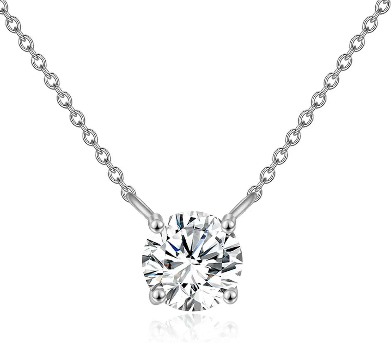 14K Gold Moissanite Necklace Round Cut Moissanite Solitaire Simulated Diamond Pendant Necklace for Women, Birthday Mothers Day Gifts for Mom Her Wife, Available in 0.5-2CT, 16 2 Inches Chain