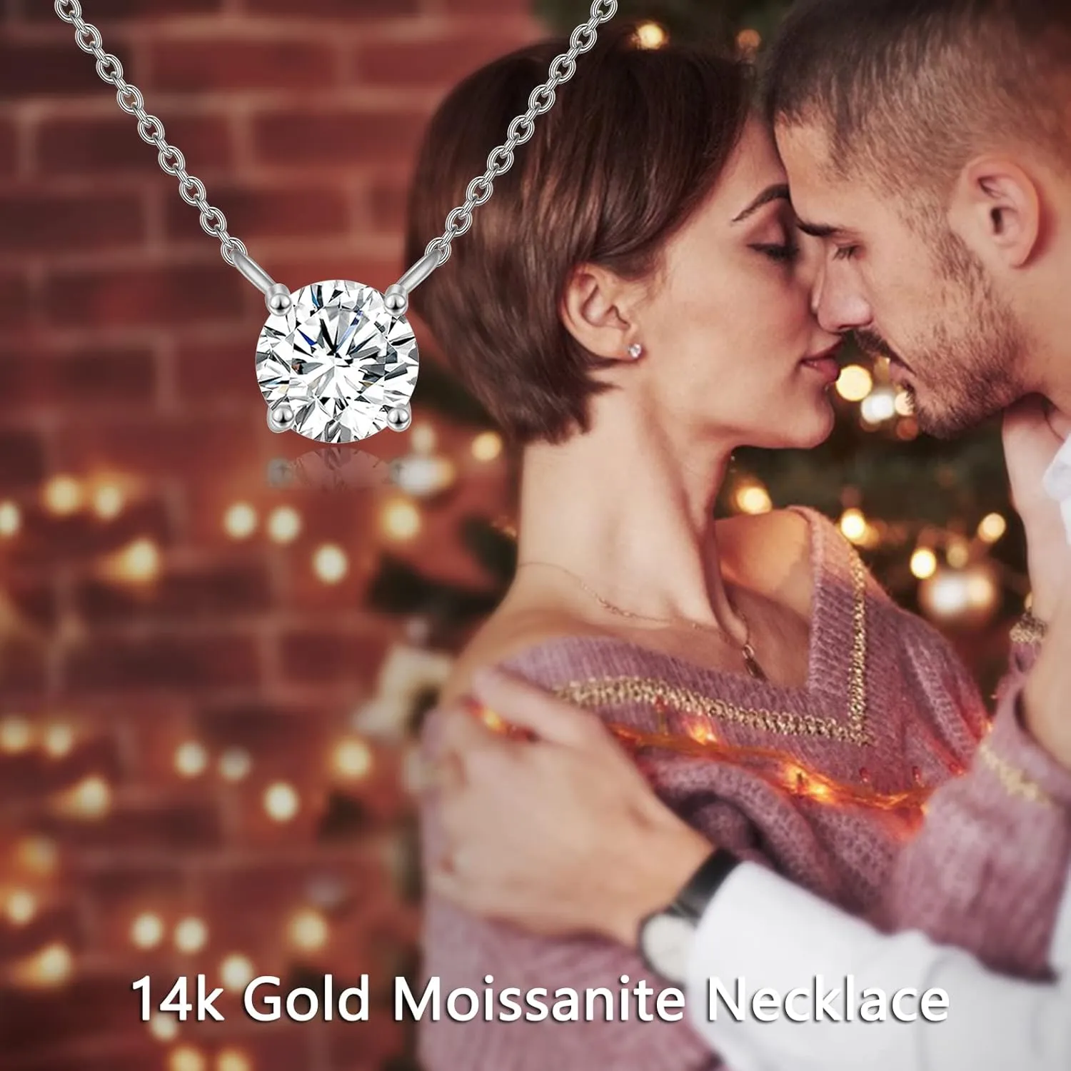 14K Gold Moissanite Necklace Round Cut Moissanite Solitaire Simulated Diamond Pendant Necklace for Women, Birthday Mothers Day Gifts for Mom Her Wife, Available in 0.5-2CT, 16 2 Inches Chain
