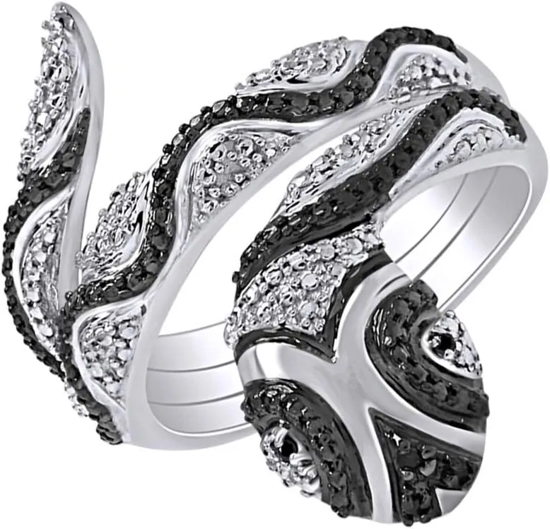 14k Gold Over Sterling Silver Enhanced Black Natural Diamond Accent Snake Ring For Women(0.01 Carat, Color - Black, Clarity I2-I3) Valentine's Day Gift For Her