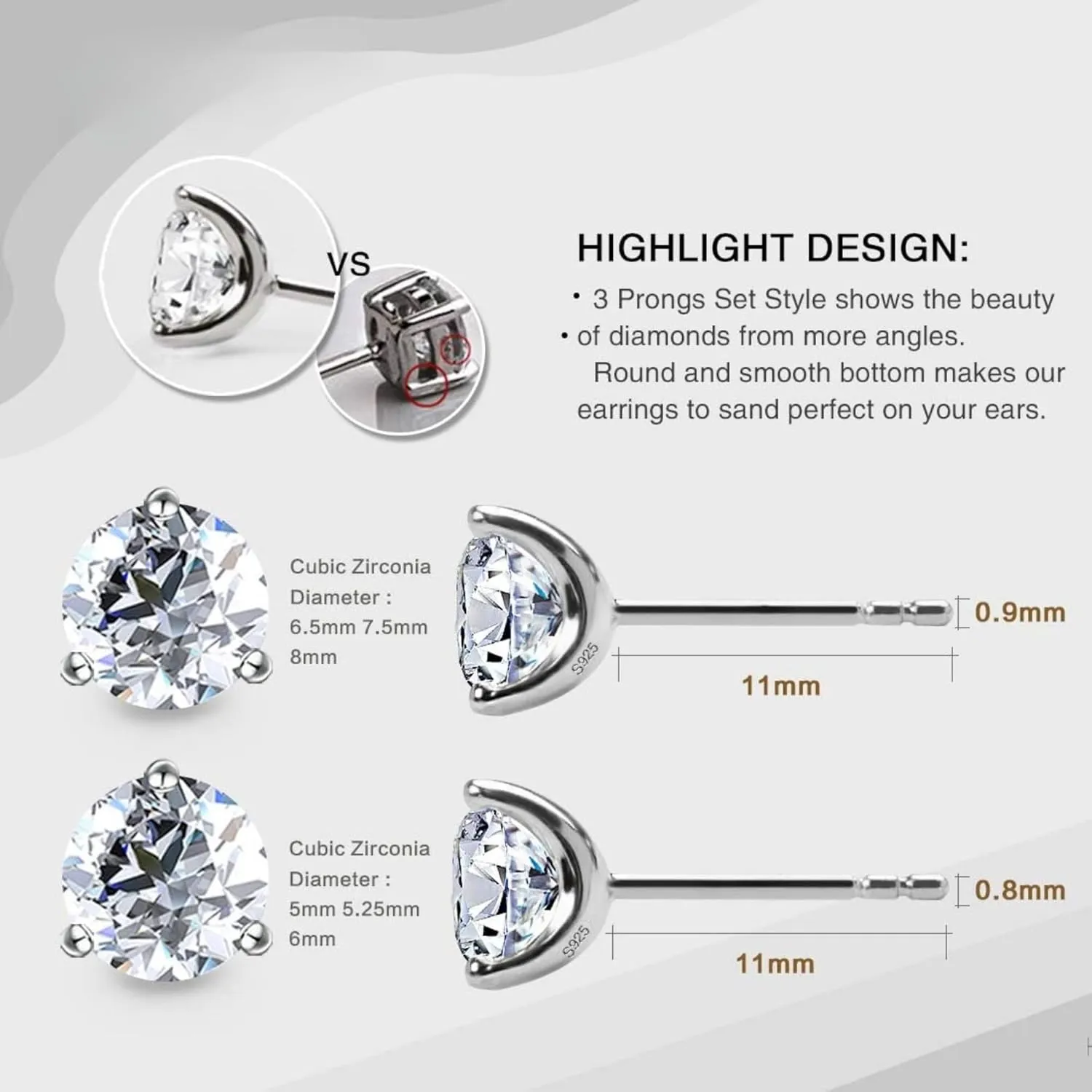 14k Gold-Plated Brilliant Cut Simulated Diamond Cubic Zirconia Stud Earrings