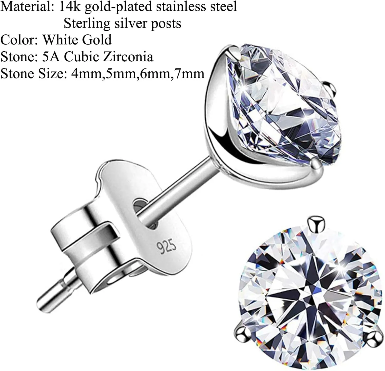 14k Gold-Plated Brilliant Cut Simulated Diamond Cubic Zirconia Stud Earrings