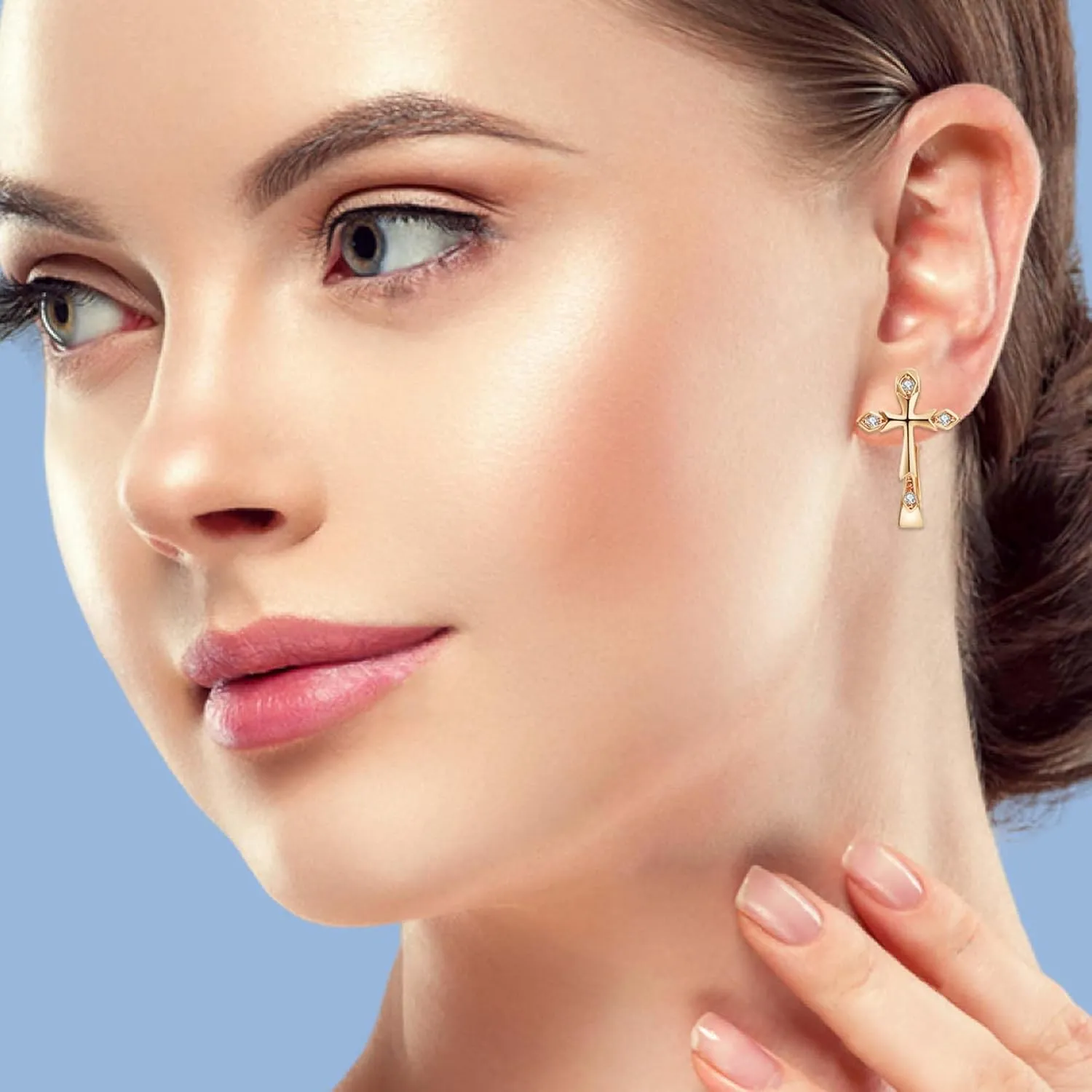 14K Gold Plated Cubic Zirconia Hoop Earrings,Three Row Diamon | Arrows | Double Row of Diamonds Huggie Earrings for Women
