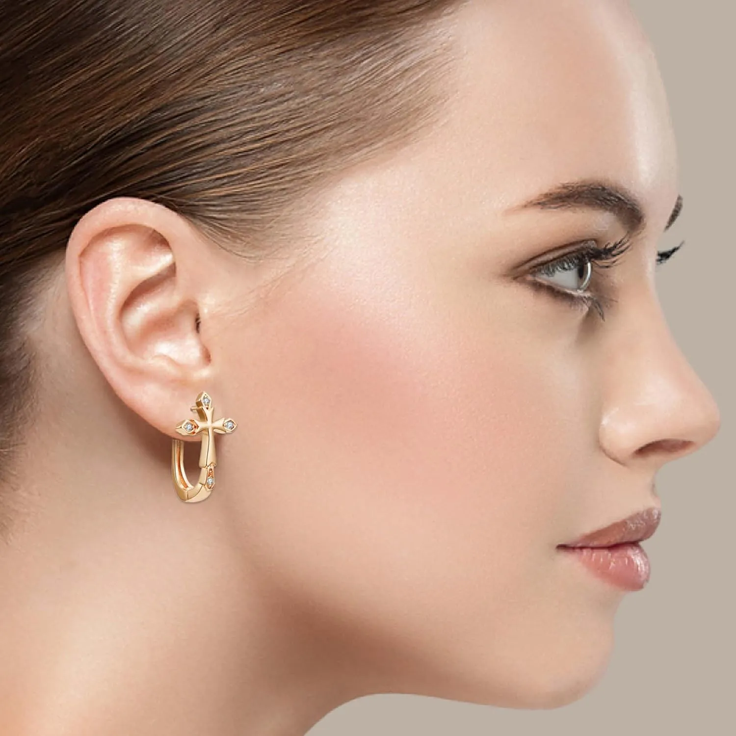 14K Gold Plated Cubic Zirconia Hoop Earrings,Three Row Diamon | Arrows | Double Row of Diamonds Huggie Earrings for Women