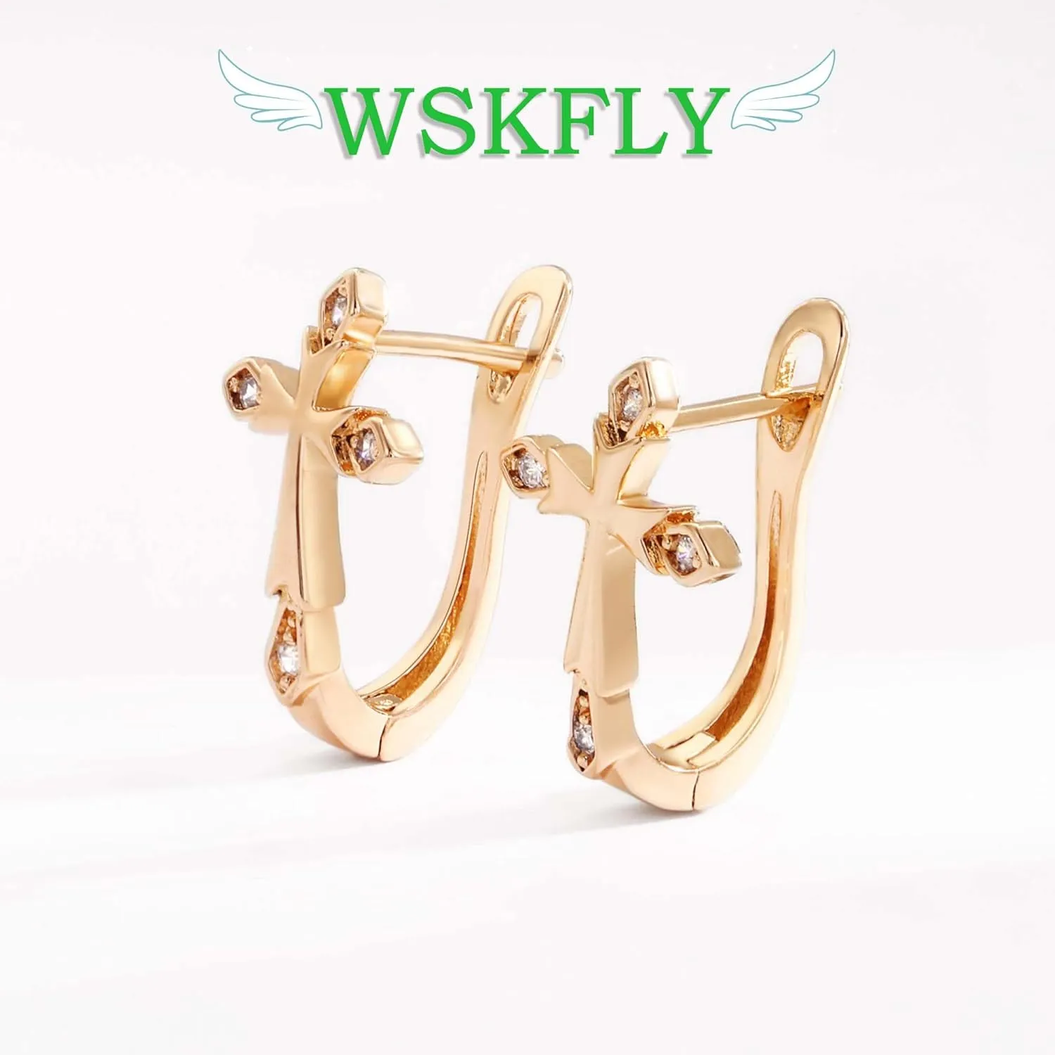 14K Gold Plated Cubic Zirconia Hoop Earrings,Three Row Diamon | Arrows | Double Row of Diamonds Huggie Earrings for Women