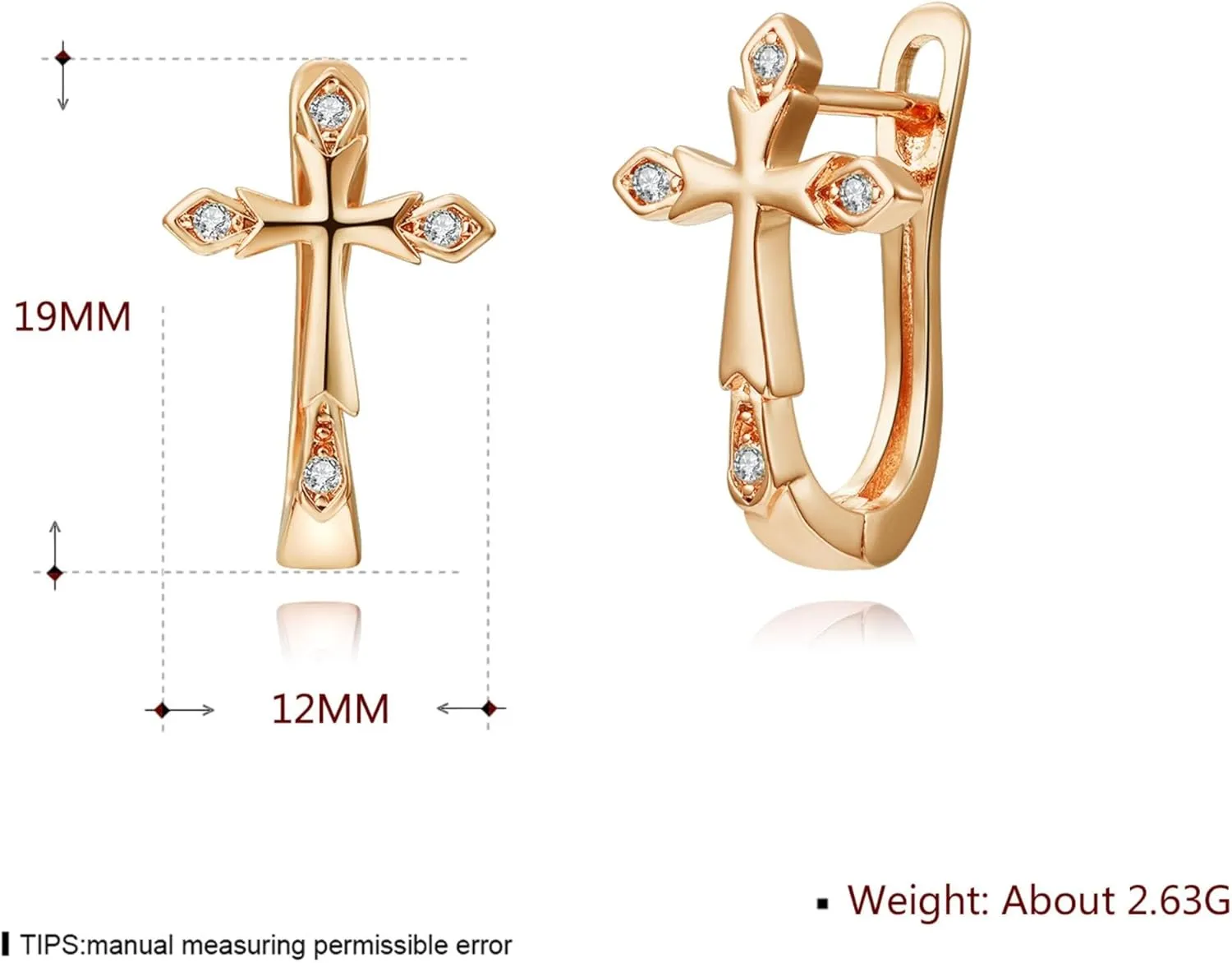 14K Gold Plated Cubic Zirconia Hoop Earrings,Three Row Diamon | Arrows | Double Row of Diamonds Huggie Earrings for Women