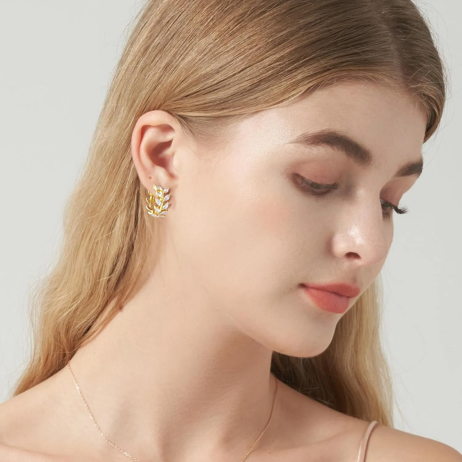 14K Gold Plated Huggie Hoop Earrings for Women Hypoallergenic 925 Sterling Silver Cubic Zirconia Olive Leaf Hoop Earrings Jewelry Gifts