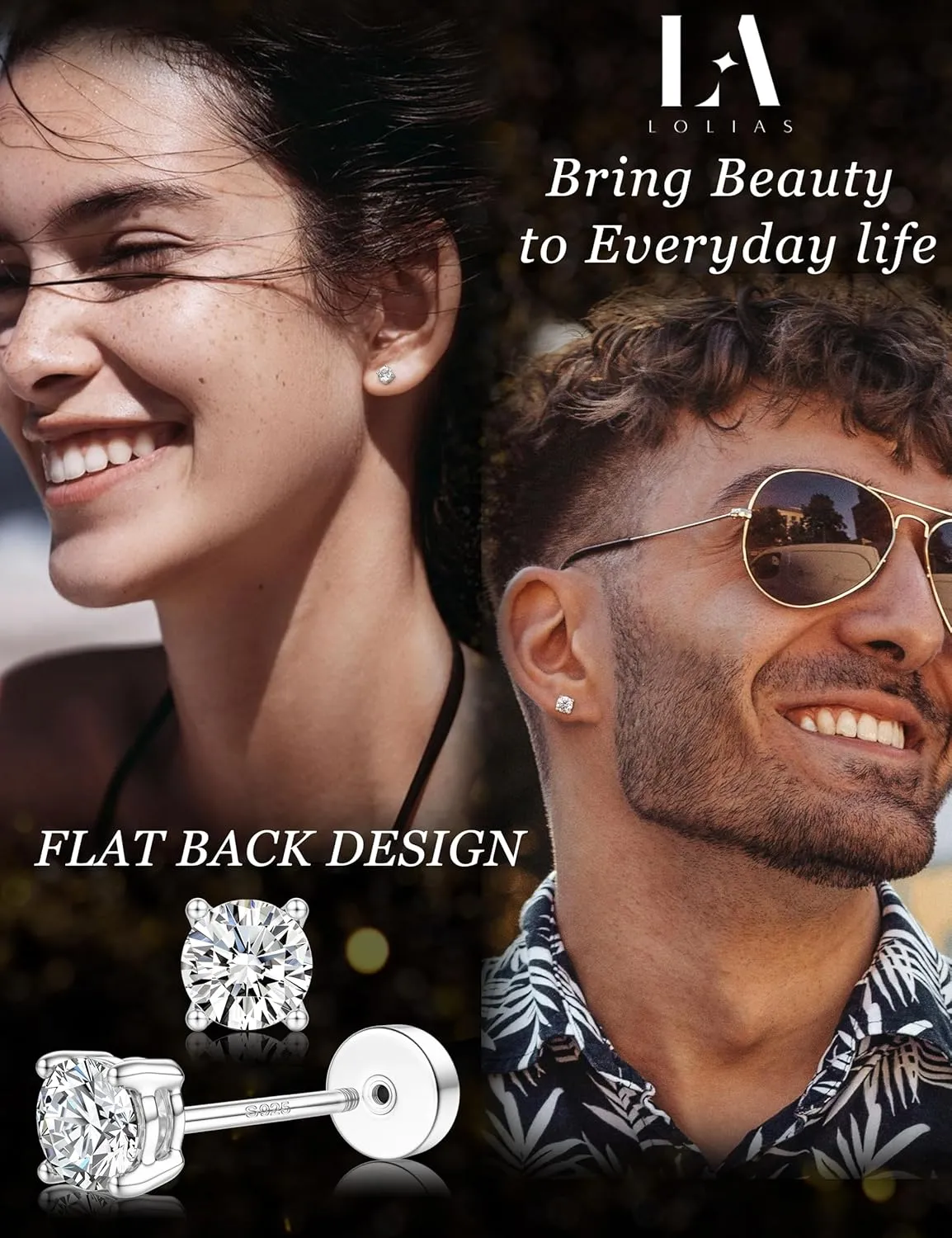 14K Gold Plated Moissanite Stud Earrings with Flat Back,925 Sterling Silver Moissanite Earring for Women Men,Small Round Cut D Color VVS1 Stud Earrings Hypoallergenic Jewelry Gift