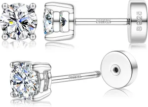 14K Gold Plated Moissanite Stud Earrings with Flat Back,925 Sterling Silver Moissanite Earring for Women Men,Small Round Cut D Color VVS1 Stud Earrings Hypoallergenic Jewelry Gift