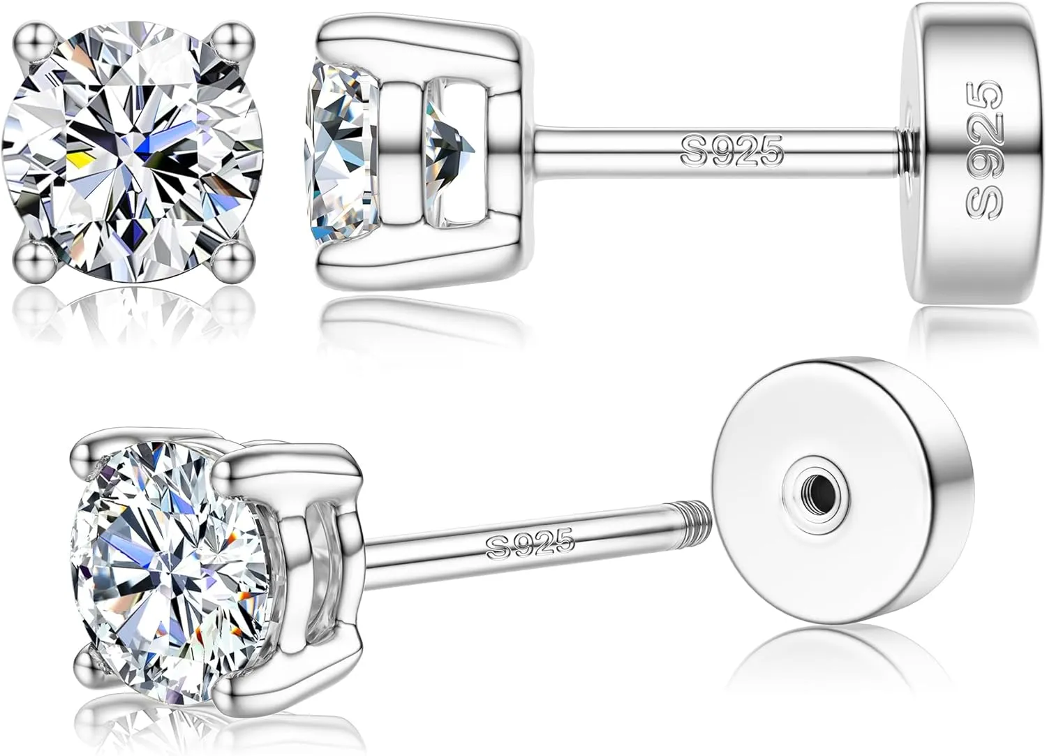 14K Gold Plated Moissanite Stud Earrings with Flat Back,925 Sterling Silver Moissanite Earring for Women Men,Small Round Cut D Color VVS1 Stud Earrings Hypoallergenic Jewelry Gift