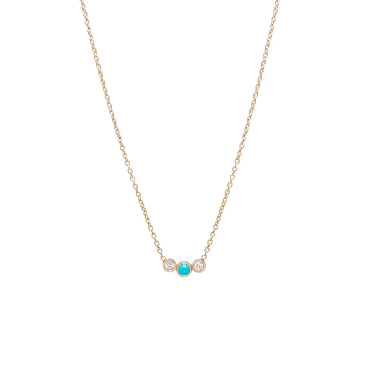 14k Graduated Turquoise & Diamond Bezel Necklace