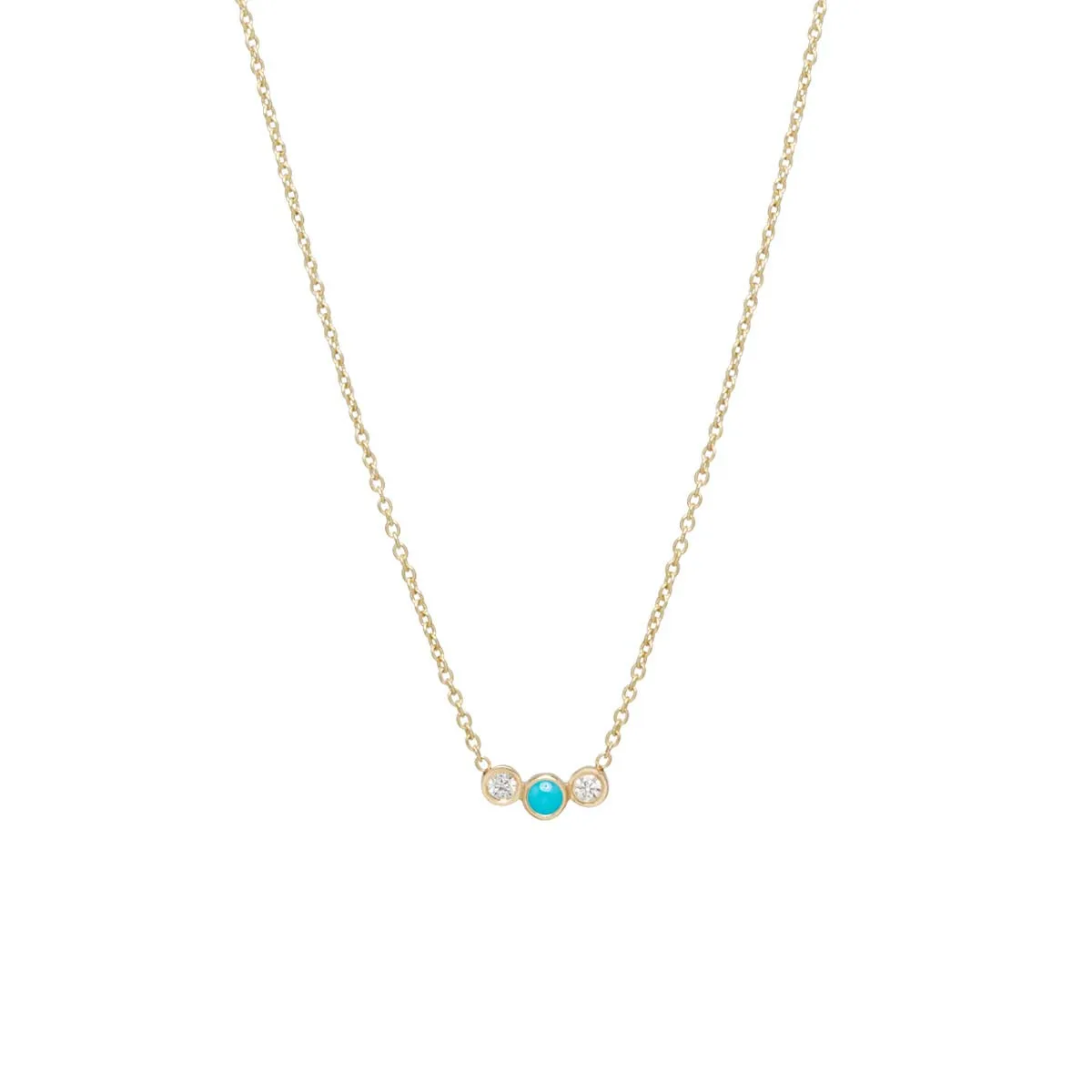 14k Graduated Turquoise & Diamond Bezel Necklace