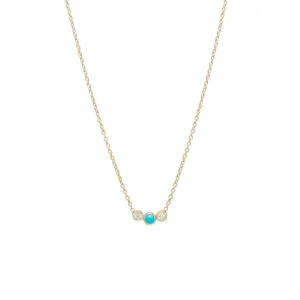 14k Graduated Turquoise & Diamond Bezel Necklace