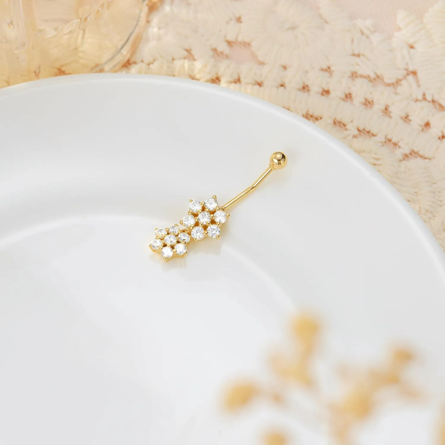 14K Solid Gold Belly Button Rings 14G Yellow Gold Sun Symbol Belly Button Rings Chic 14K Gold Flower Dangle Belly Button Rings Body Piercing Jewelry for Women